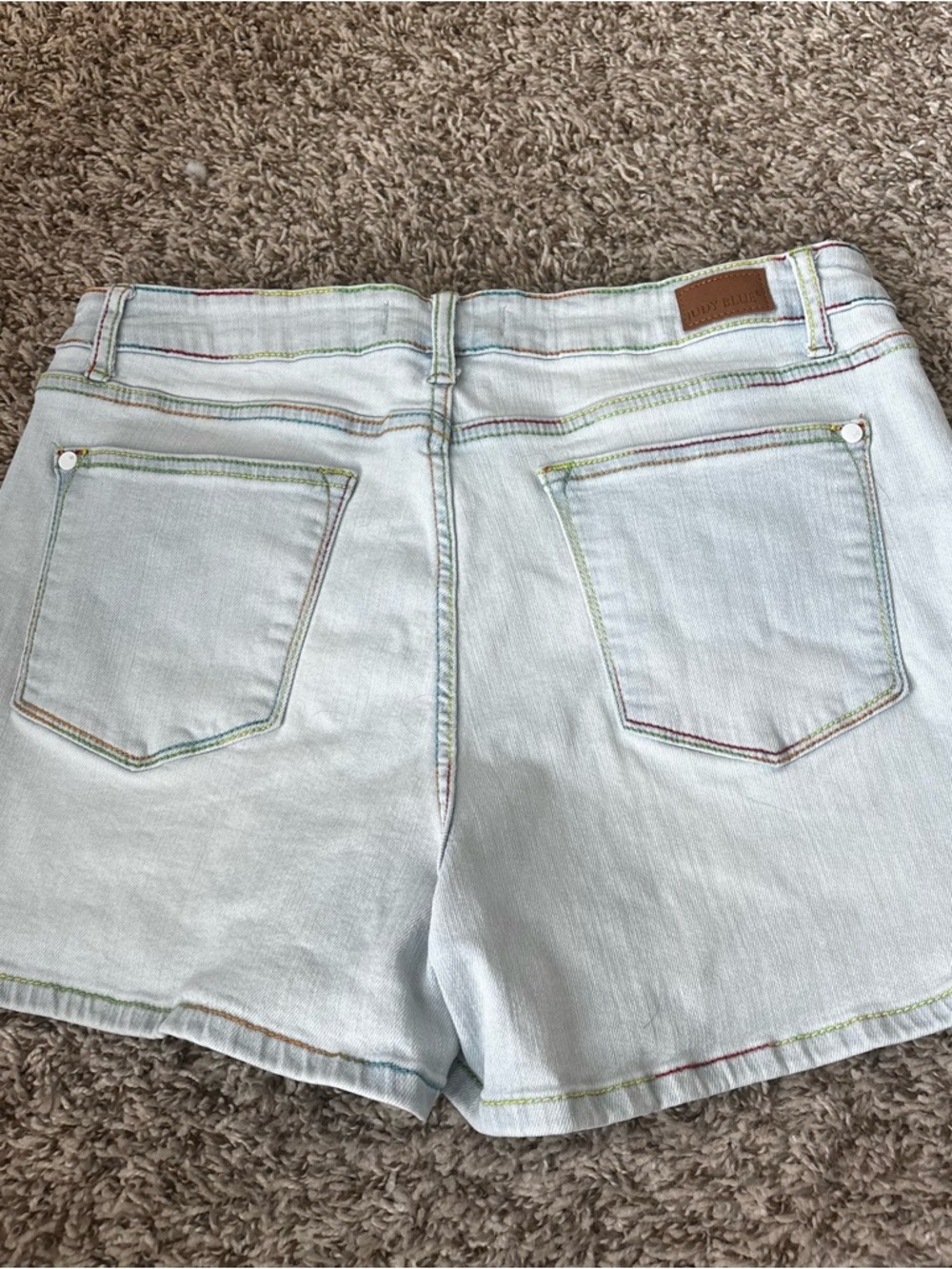 Judy Blue Light Blue Denim Shorts with Rainbow Topstitching XL